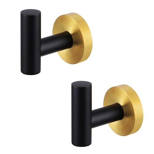 Kruodop Towel Hooks for Bathroom,2 Packs Wall Mount Towel Holder,Blak Gold Matte Wall Robe Hook,Stainless Steel Heavy Duty Door Hanger Towel Hook for Kitchen, Bedroom,Hotel,Pool,Coats - color: 2pcs blackgold