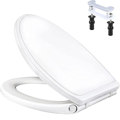 Universal Toilet Seat Elongated Soft-Close Cover, Oval Toilet Seat, White | One-Click Quick Release, Elongated Toilet Seat Replacement with Toilet Bolts/Bumpers, Compatible with TOTO, Gerber, Kohler - style: 18.5" Elongated with 1 base
