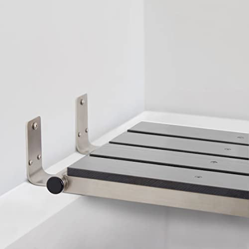 Hermosa 32" x 13.5" Back Wall-Mount Folding Phenolic Gray Tub Seat with 3" Slats - color: Phenolic Gray