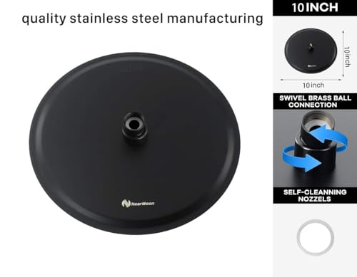 NearMoon Rain Shower Head with 11'' Adjustable Arm, High Pressure Stainless Steel Rainfall Shower, Ultra-Thin Design - Pressure Boosting (10 Inch, Matte Black) - color: Matte Black, size: 10 Inch