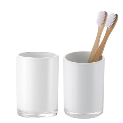 Premium White Bathroom Tumbler, Toothbrush Cup, Reusable Bathroom Cup, Toothbrush Holder for Bathroom Vanity Countertops, 2 Pack