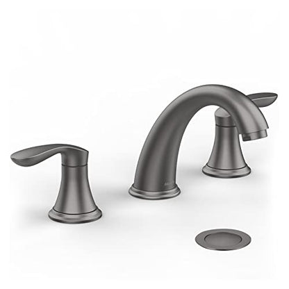Bathroom Sink Faucet, Faucet for Bathroom Sink, Widespread Gun Grey Bathroom Faucet 3 Hole with Stainless Steel Pop Up Drain and cUPC Lead-Free Hose - (Gun Grey) - color: Gun Grey, size: 8 inch 1 pack