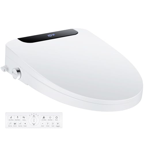 Bidet Toilet Seat, Elongated, Electric, Warm Water, Air Dryer, Heated Seat and Slow Close Lid, Front and Rear Wash, Night light, Wireless Remote, 102 (Elongated)