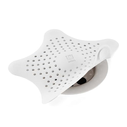 Umbra Starfish Hair Catcher, Suction Cup Drain Cover, 6-Inch, White | Silicone material, flexible and durable, water resistant seal, easy to clean, rust proof, fits standard tubs - color: White