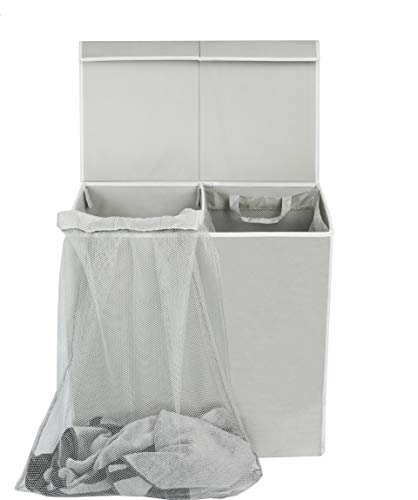 Simple Houseware Double Laundry Hamper with Lid & Removable Bags, Grey | Heavy Duty 600D Polyester, Water-Resistant Surface - color: Grey