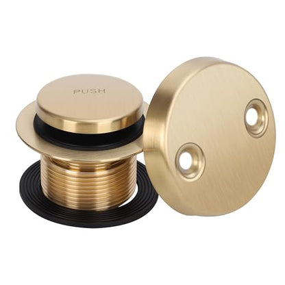 PRIMSOPH Tip-Toe Tub Drain Trim Kit with Two Hole Overflow Faceplate Conversion Kit Assembly Universal Fine Coarse Thread Replacement Brushed Gold - color: Brushed Gold, style: Two Hole