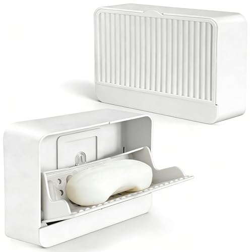 Strong Adhesive Hook Wall-Mounted Soap Dish Holder, 2-Layer Draining Tray with Removable Container, Keeps Soap Dry for Bathroom, Shower, Sink, Kitchen- Space Saver (1-Pack White-Single Compartment) - color: 1-pk White-single Compartment