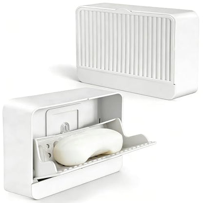 Strong Adhesive Hook Wall-Mounted Soap Dish Holder, 2-Layer Draining Tray with Removable Container, Keeps Soap Dry for Bathroom, Shower, Sink, Kitchen- Space Saver (1-Pack White-Single Compartment) - color: 1-pk White-single Compartment