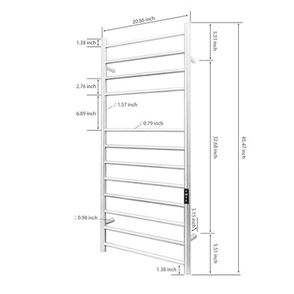 Smart WiFi Towel Warmer Wall Mounted with Built-in Timer and Temperature Adjust Control, 12 Bars Electric Stainless Steel Heated Towel Racks for Bathroom Brushed Nickel