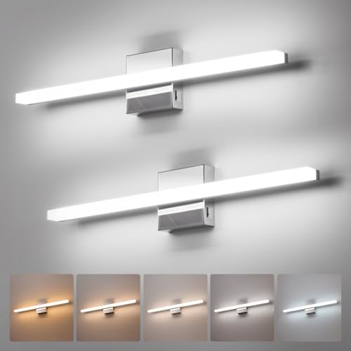 Vanity Light Fixtures for Mirror, Modern Bathroom Wall Sconce Chrome | 24 Inch Long, Soft Shadow Free, Linear Lamp Bar, Power Room, Luces para Baño, Splash-Resistant, 5 Color Adjustable, 2 Pack - color: 5CCT-Not Dimmable, size: 24inch-2 pack