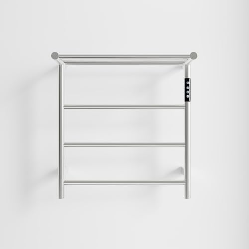 Towel Warmers for Bathroom, Stainless Steel Heated Towel Racks with Top Shelf, Wall Mounted Towel Heater with Intelligent Touch Screen Timer & Temperature Adjustment, Plug-in/Hard-Wired - color: Brushed Nickel, size: 3-Bar with Top Shelf
