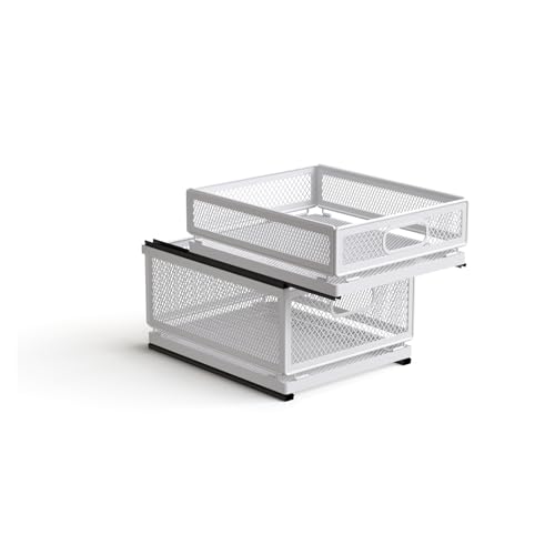 Pull Out Cabinet Organizer, Slide Out Drawers Fixed with Adhesive Nano Film, Pantry Shelves Sliding Drawer Storage Organization for Kitchen (Double Layer 11.8 * 9.4 * 10inch/30 * 24 * 25.5cm) - size: 11.8*9.4*10inch/30*24*25.5cm