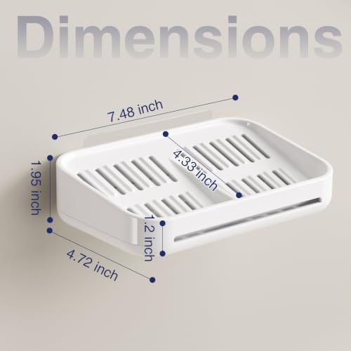 Self-Draining Soap Dish, 2-Compartment Bar Soap Holder | Soap Saver with Magnetic Detachable Tray, Shampoo and Conditioner Bar Holder, ABS Plastic Soap Holder for Shower, White