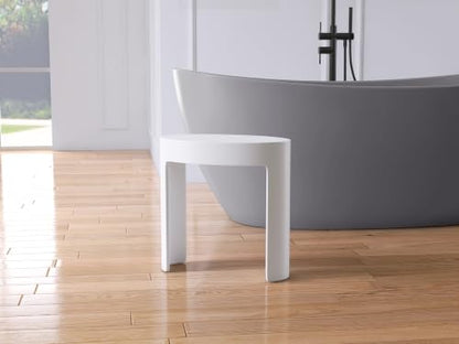 Solid Surface Shower Stool, White Shower Bench, | Waterproof Bathroom Seat for Inside Showers with 400 lbs Capacity, 9.84"D x 16.93"W x 16.93" - color: White Oval