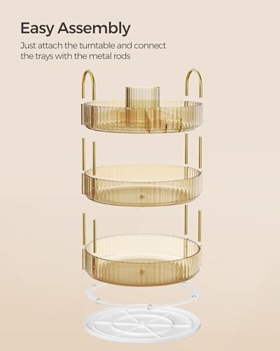SONGMICS Makeup Organizer, 3-Tier Countertop, Customizable | Customizable skincare organizer countertop, round rotating, toiletries vanity organizer, lazy susan, gift UJKA011A01 - color: Champagne Gold, style: Round