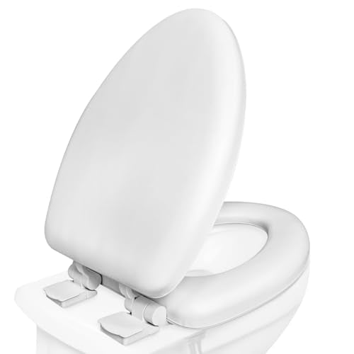 Plexon Soft Cushioned Toilet Seat, Elongated White, Slow-Close Lid & Seat, Quick-Release Hinge, Easy To Clean & Change - color: White, size: Elongated