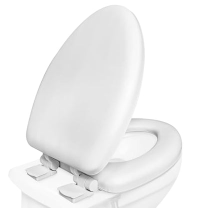 Plexon Soft Cushioned Toilet Seat, Elongated White, Slow-Close Lid & Seat, Quick-Release Hinge, Easy To Clean & Change - color: White, size: Elongated