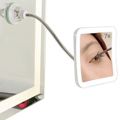SunplusTrade Makeup Mirror with LED Lights and 7X Magnification, Portable Cordless Design Suction Cup Mirror for Home and Travel with Flexible Gooseneck to Adjust to Any Position Easily