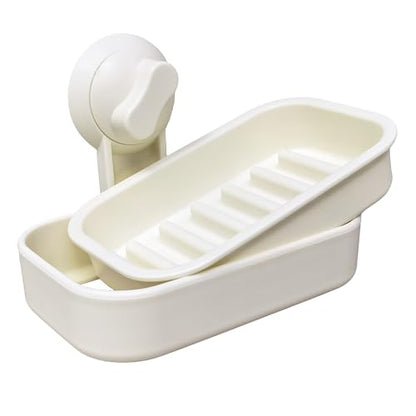 FixtureDisplays® Soap Dish with Suction Cup Wall Mount, Double Layer Self Draining Soap Holder, No Drill PP Plastic Soap Tray for Bathroom Kitchen Sink, 5.43 x 3.86 x 3.94 Inch 22054-2D