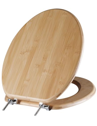 Angol Shiold ELONGATED Bamboo Wood Toilet Seat 18.5Inch | Easy to Install also Easy to Clean, Up to 400 lbs (Elongated 18.5", Natural Bamboo) - color: Non Soft-close, size: Elongated -18.5"