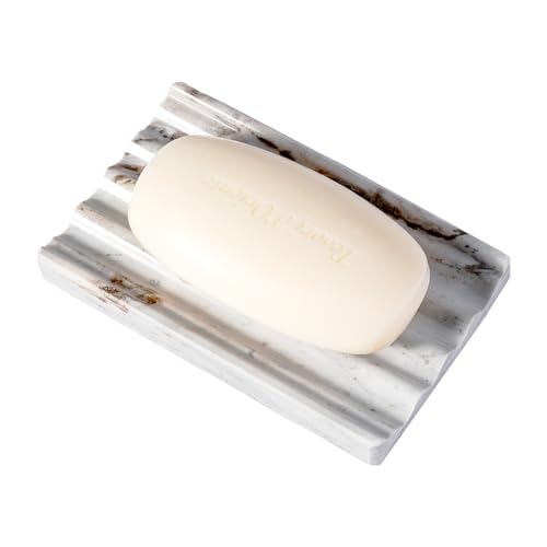 Karibiber Soap Holder, Marble Soap Dish for Shower, Bar Soaps Holder with Water Ripple Design, Easy Cleaning Soaps Saver for Kitchen Sink，Bathroom, Executive Indian Natural Stone Soap Tray - color: Italy-palissandro