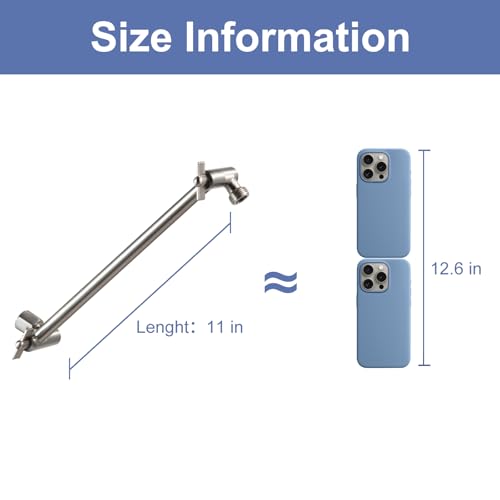 OFFO Shower Head Extension Arm, 11 in Shower Extension Arm with Locking Nut, Adjustable Height and Angle, Universal G1/2 Connector for Fixed and Handheld ShowerHead, Brushed Nickel - color: Brushed Nickel, style: 11 in