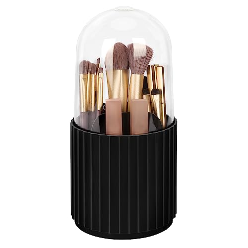 JessLab Makeup Brush Holder Organizer with Lid, 360 Degree Rotatable Spinning Cosmetics Holder Display for Bathroom Vanity Countertop, Black - color: Black