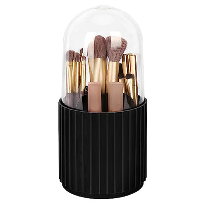 JessLab Makeup Brush Holder Organizer with Lid, 360 Degree Rotatable Spinning Cosmetics Holder Display for Bathroom Vanity Countertop, Black - color: Black