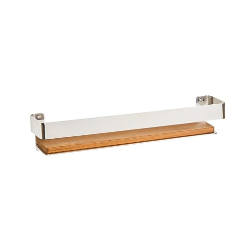 Seachrome Rectangular Shower Shelf with Rail in a Polished Finish and Natural Teak Wood Insert - color: Polished