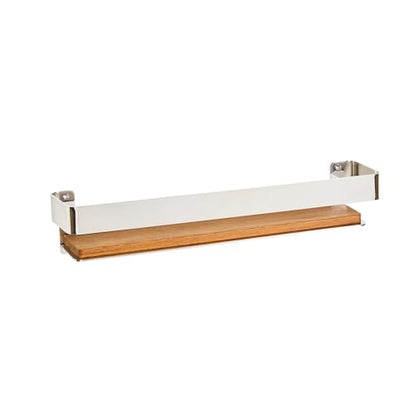 Seachrome Rectangular Shower Shelf with Rail in a Polished Finish and Natural Teak Wood Insert - color: Polished