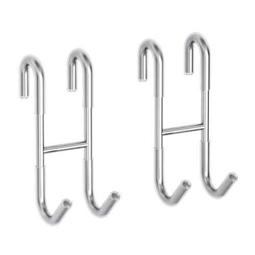 BWE 2 Pack Shower Door Hooks,304 Stainless Steel Over Door Hooks | Towel Hooks for Bathroom Frameless Glass Door 0.47"(12mm),Drilling-Free Hanger Shower Hooks,Silver - color: Silver