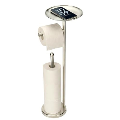 Kalitro Toilet Paper Holder Freestanding with Big Shelf, 4 Rolls Reserve Paper Holder Stand, Modern Paper Roll Holder with Storage Space for Phones (Brushed Nickel) - color: Brushed Nickel