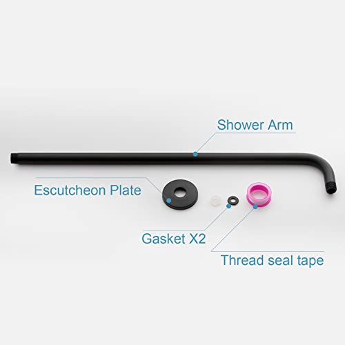 OFFO Shower Arm with Flange, 24 in Wall Mount Replacement Angle Shower Head Arm Wall-Mounted For Fixed Shower Head & Handheld Showerhead, Matte Black - color: Matte Black, style: 24 in