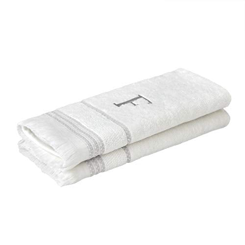 SKL Home Casual Monogram Hand Towel Set, F, 16x26, White 2 Count - color: Casual Monogram Hand Towel Set, size: Hand Towel Set, style: F
