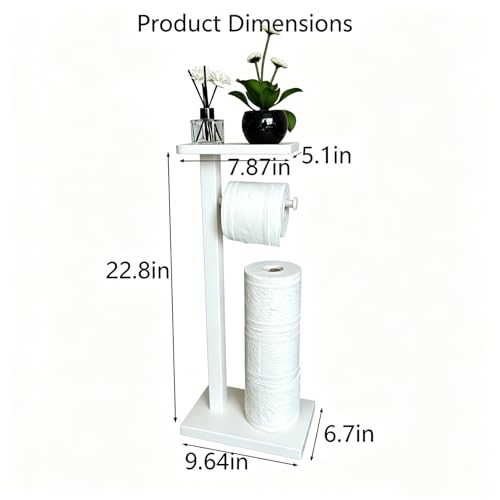 Bamboo Freestanding Bathroom Toilet Paper Holder Stand with Phone Shelf and Storage, Holds 3 Extra Mega Rolls(White) - color: White