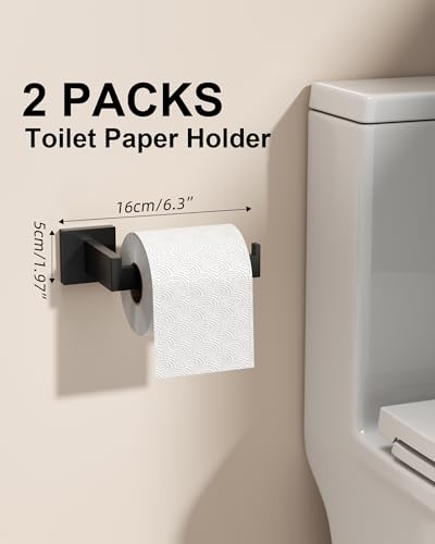 10-Piece Matte Black Bathroom Hardware Set with 16'' Towel Bar, Wall Mounted Bathroom Accessories Kit with 16" Towel Bar ×2, Toilet Paper Holders×2, Towel Rings×2, Robe Hooks×4 - color: Matte Black-16inch