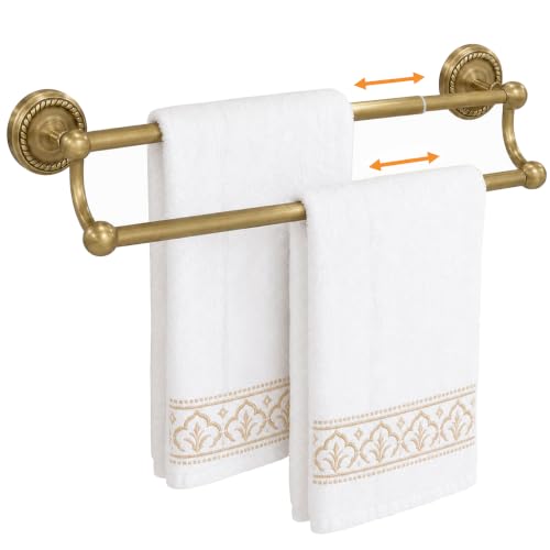 Adjustable Double Towel Bar, Antique Brass Wall Mount Towel Rack | Fits 16.4 to 27.8 Inch Wall Space, Heavy Duty Rustproof Towel Holder for Bathroom & Kitchen - color: Double Towel Bar
