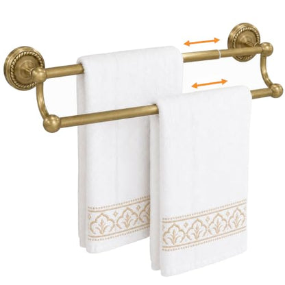 Adjustable Double Towel Bar, Antique Brass Wall Mount Towel Rack | Fits 16.4 to 27.8 Inch Wall Space, Heavy Duty Rustproof Towel Holder for Bathroom & Kitchen - color: Double Towel Bar