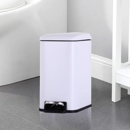 Small Bathroom Trash Can with Lid, 5 Liter/1.3 Gallon Stainless Steel Small Garbage Can with Removable Inner Bucket & Soft-Close Foot Pedal, Slim Trash Can for Bathroom, Bedroom, Office (White) - color: White, size: 1 Pack