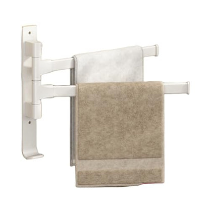 Wall Mounted 180° Swivel Multi-bar Towel Rack Towel Hanging Holder for Bathroom with Hook (White,2-Bar) - color: White, size: 2-Bar