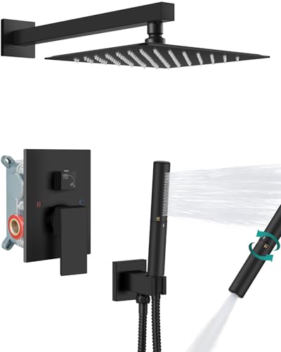 Aolemi Shower System with Rain Head and Handheld,10-Inch,Matte Black | High-Pressure Shower Faucet Set with Dual-Function Handheld,Rough-In Valve,1.8 GPM,Wall-Mount Trim Kit - color: Matte Black, size: 10 Inch