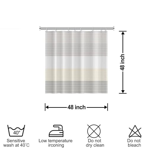 Boho Beige Brown Striped Small Bathroom Window Curtain 48" Wx48 L | Gray Bohemian Geometric, Polyester Waterproof, Machine Washable, Kitchen Dishwasher Cabinet , Easy to Install with 8 Hooks - color: Beige, size: 48"W x 48"L (Pack of 1)