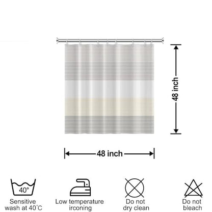 Boho Beige Brown Striped Small Bathroom Window Curtain 48" Wx48 L | Gray Bohemian Geometric, Polyester Waterproof, Machine Washable, Kitchen Dishwasher Cabinet , Easy to Install with 8 Hooks - color: Beige, size: 48"W x 48"L (Pack of 1)