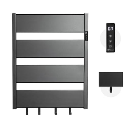 K&KALONZO Towel Warmer for Bathroom, Wall-Mounted Heated Towel Rack with Built-in Timer, Waterproof Alumnimum Electric Towel Heater, Support Plug-in and Hardwired, Black, H4-B