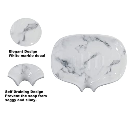 Ceramic Marble Texture Soap Dish, Self Draining Slot, Portable for Shower, Bathroom & Kitchen Sink - color: Marble Ceramic