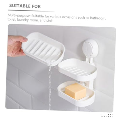 Double-Layer Wall Mount Soap Dish Holder with Suction Cup No Drilling Bathroom Soap Box for Shower Abs Material Draining Tray Extends Bar Life Easy Install Organizer