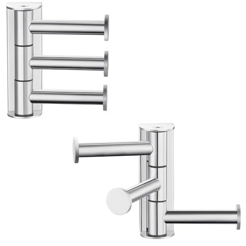 3-Prong Swivel Towel Hooks, 2 Pack, Polished Chrome, Wall Mounted | 304 Stainless Steel Rotating Wall Hooks for Bathroom Entryway Closet, Towel Dishrag Storage, 180° Swivel Design, Space-saving - color: Polished Chrome, size: 2 Pack