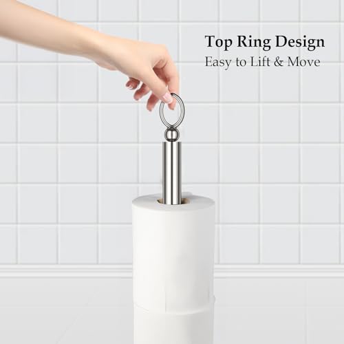 ROLABAM Heavy Weighted Toilet Paper Holder (with Reserve Function) Free Standing Toilet Paper Storage，Spare Toilet Paper Roll Holder Storage Stand for Bathroom Total Height 22.5" ，Brushed Nickel - color: Brushed Nickel