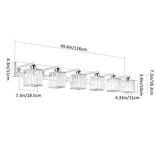 Aipsun Bathroom Vanity Light Fixtures 6 Light Chrome Vanity Light for Bathroom Crystal Vanity Lighting Fixtures (Exclude Bulb) - color: Chrome, size: 49 inch