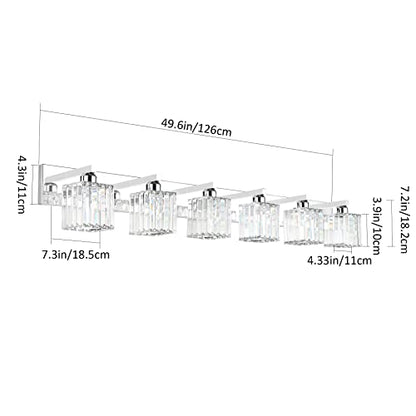 Aipsun Bathroom Vanity Light Fixtures 6 Light Chrome Vanity Light for Bathroom Crystal Vanity Lighting Fixtures (Exclude Bulb) - color: Chrome, size: 49 inch